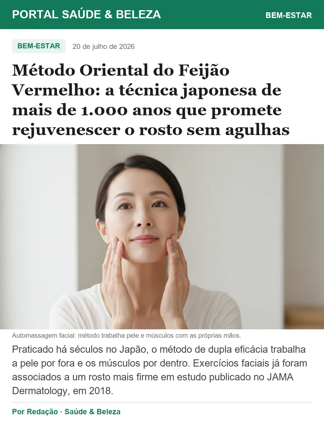 Método Oriental do Feijão Vermelho na imprensa — manchete